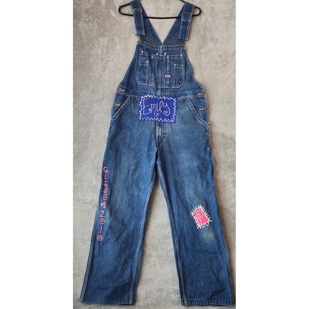 Big Smith Overalls Unisex 34 x 30 Blue Denim Upcycled Class of 2010 Emily Patch